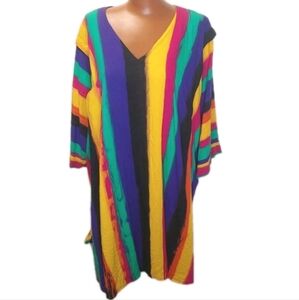 House Of Ross Dallas Cover-Up Tunic Top V-Neck Rainbow Striped Vtg USA Woman O/S